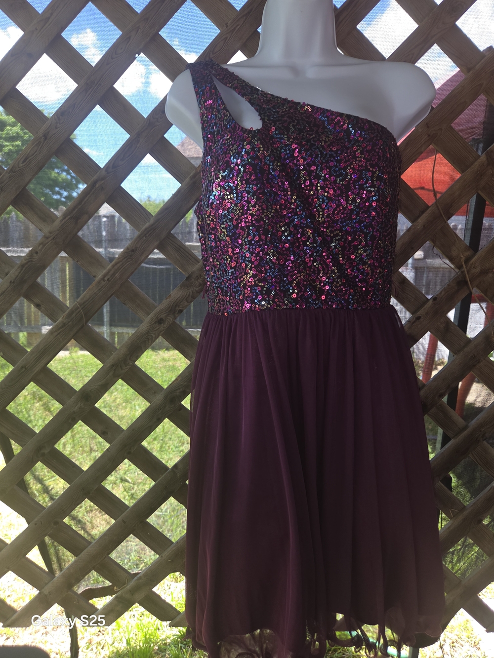 Sequin One-Shoulder Girls Party Dress in Plum